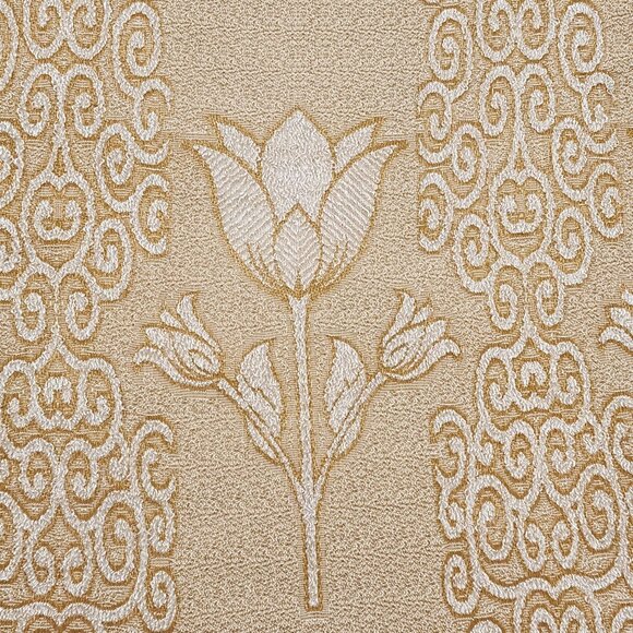 1960s 70s Gold Textured Polyester Upholstery Fabric Tulips 48" W 2yds 12" VTG - Picture 1 of 7